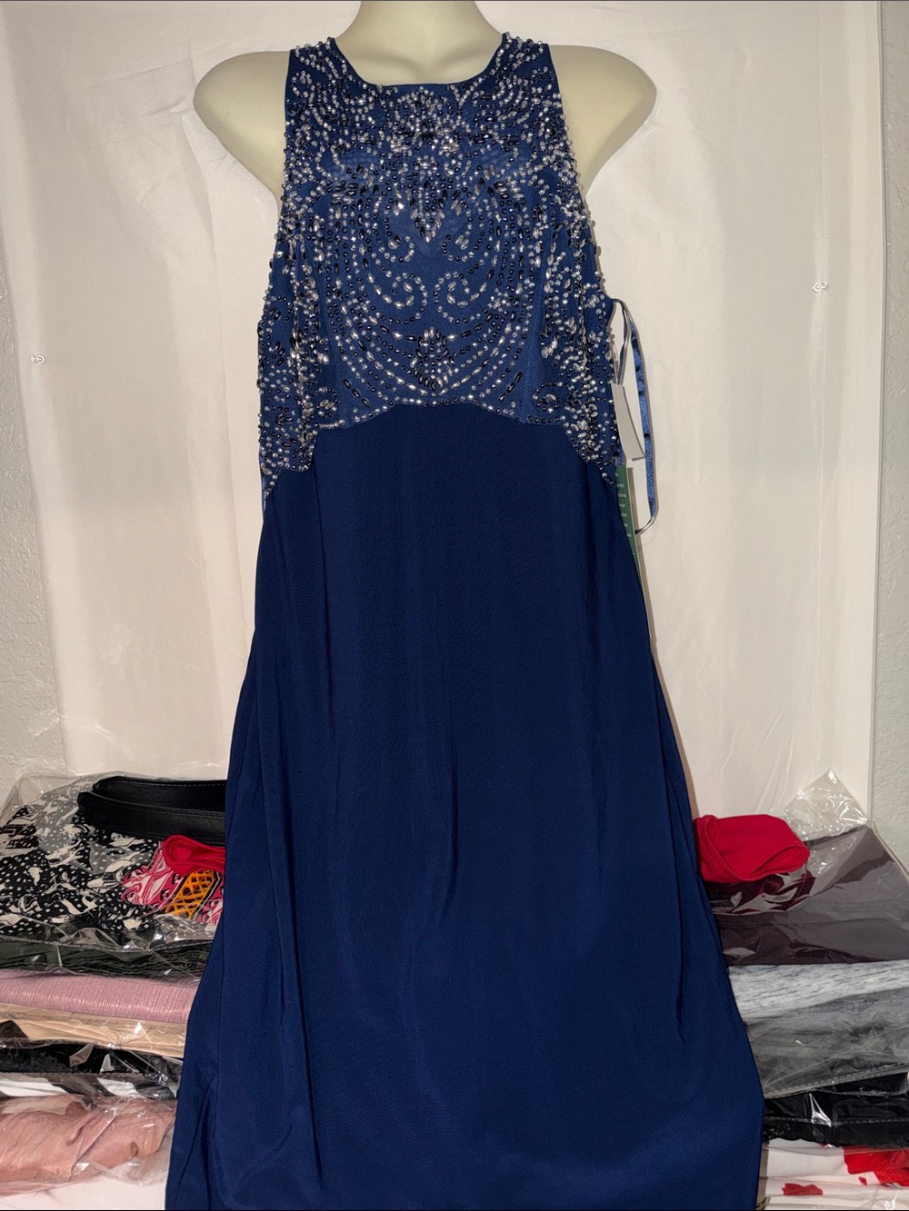 jcpenney Navy Beaded Halter Maxi Dress